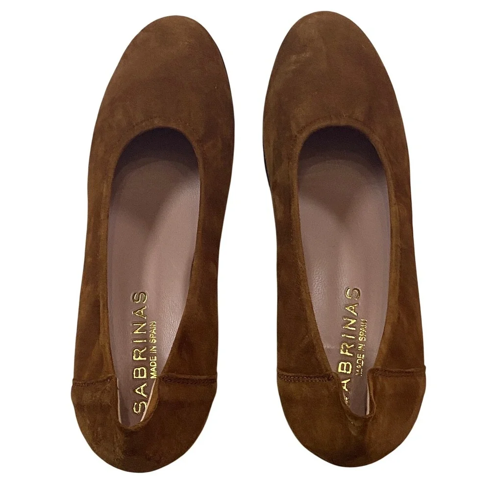 Sabrinas‎ Brown Suede Block Heel Pumps Round Toe Made in Spain EU 38 Womens